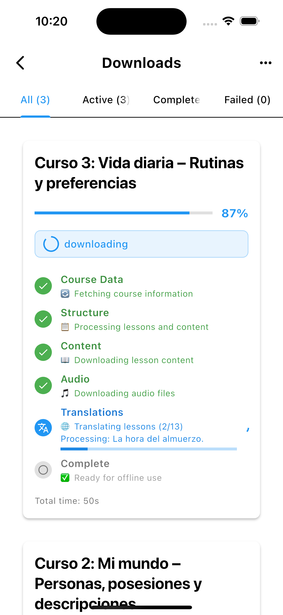 Downloaded courses available offline