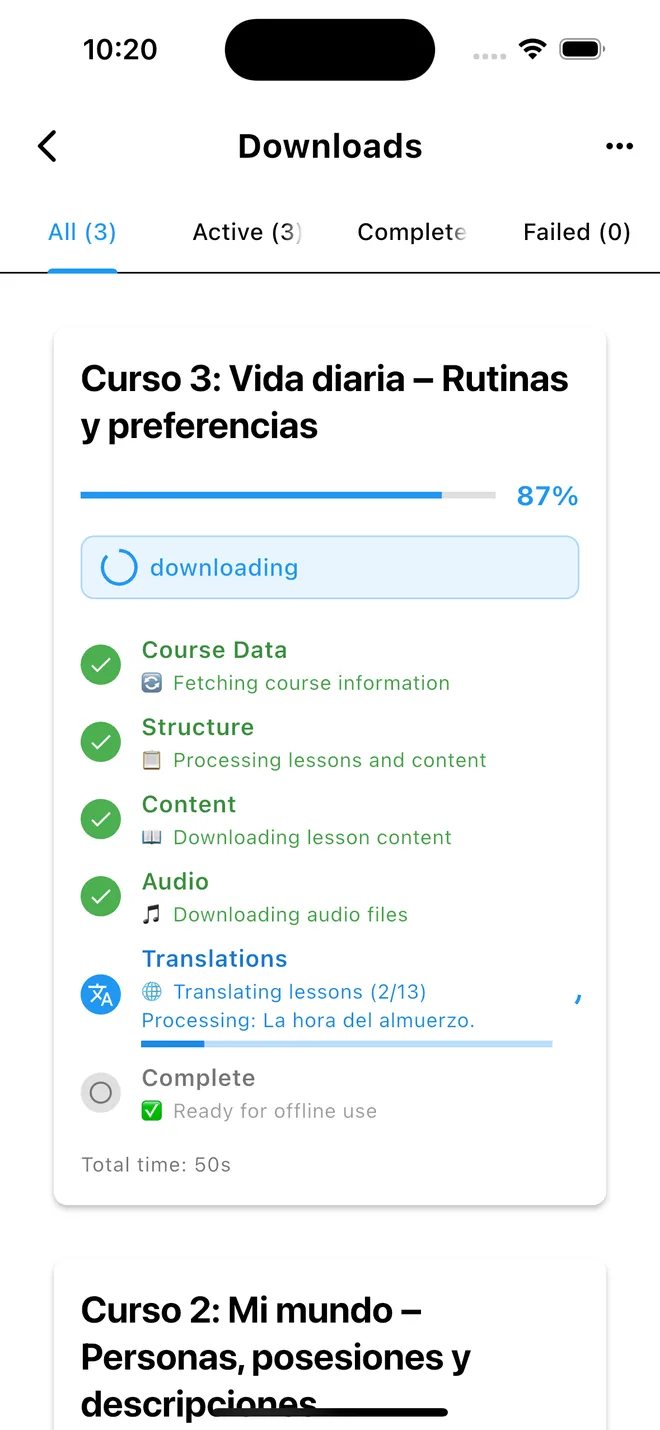 Downloaded courses available offline