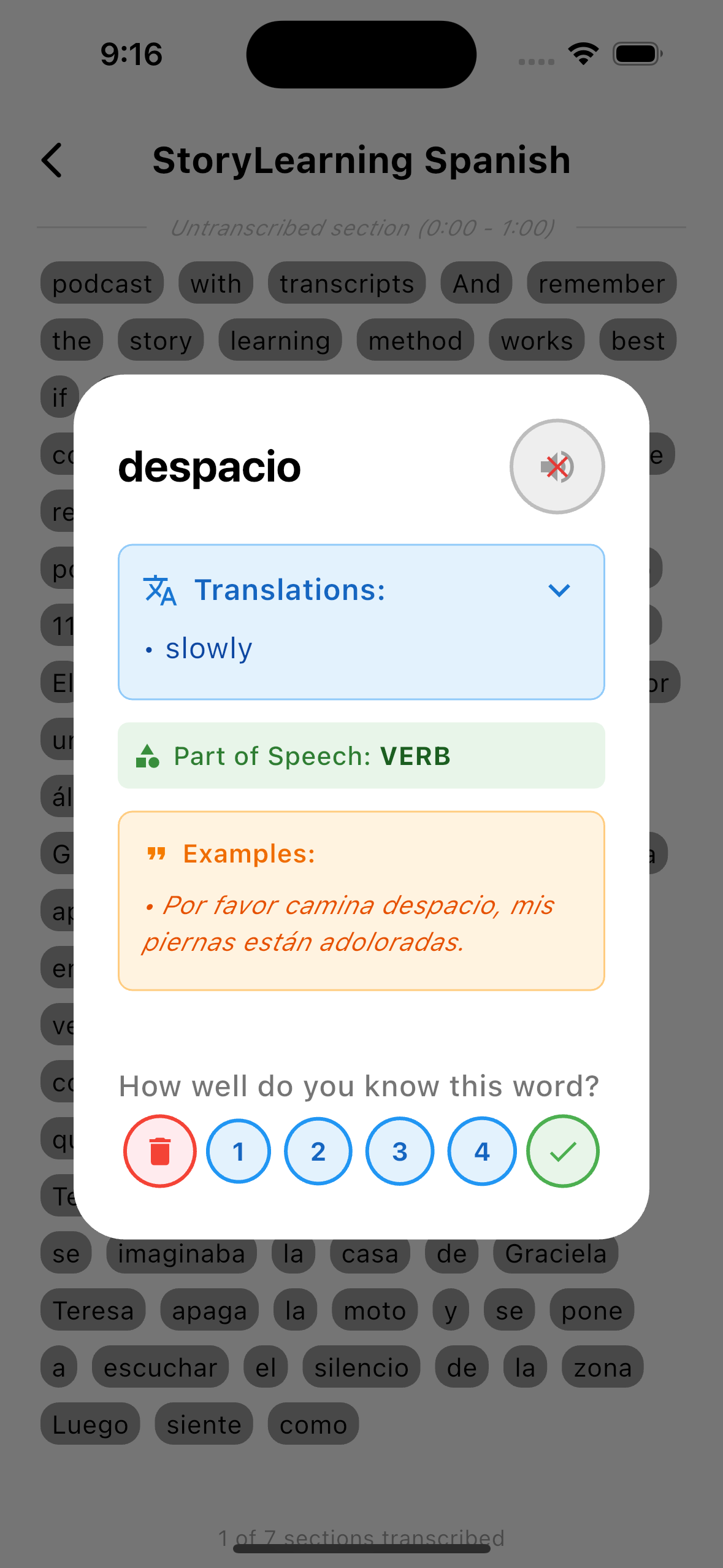 Tapping a word to see its translation